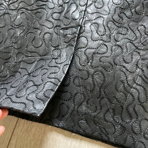 Leather Sequin Embroidered Straight Pencil Skirt Women Small Black Elegant - Picture 14 of 14